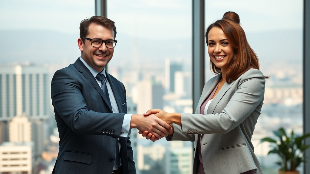 Business partners celebrating successful affiliation deal after signing agreement