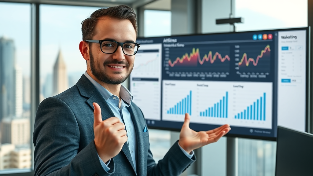 affiliate traffic and promotion success data presentation in modern office with graphs and statistics visuals