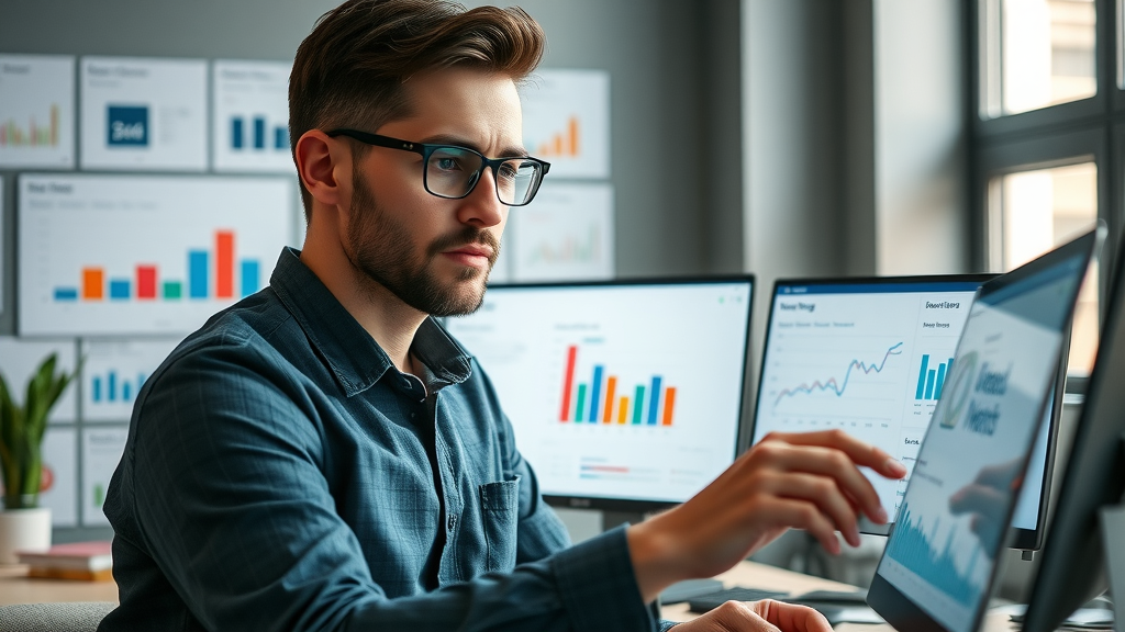 Digital marketer reviewing landing page analytics to optimize cost per acquisition and conversion rate