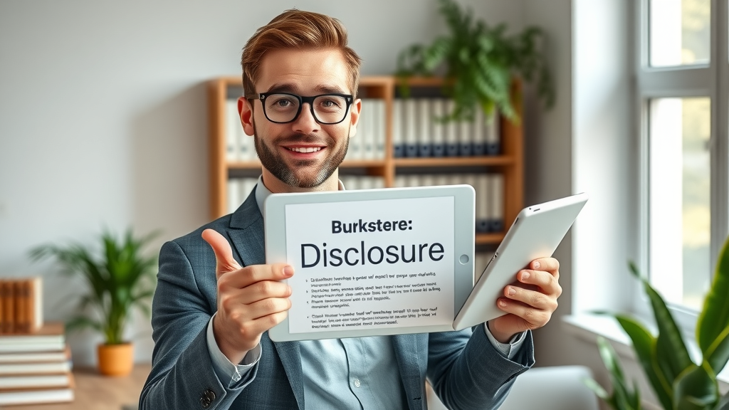 Confident marketer exhibiting affiliate disclosure compliance on media platforms