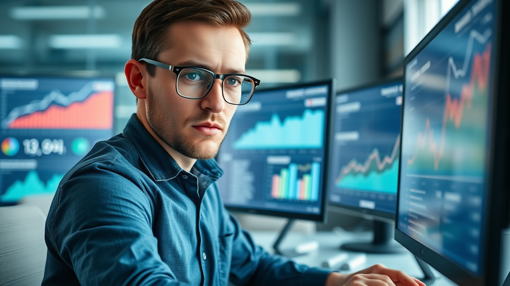 SEO professional examining search engine ranking graphs for digital marketing comparison