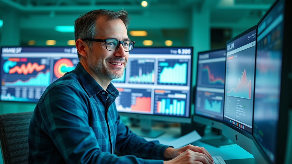 Analyst reviewing digital ad campaign ROI metrics for marketing channel effectiveness