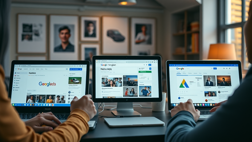 Comparison of top paid traffic sources for affiliates including Google Ads, Facebook Ads, native ads, and social media dashboards in a workspace.