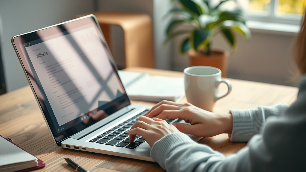 inserting affiliate links in blog posts and on laptop