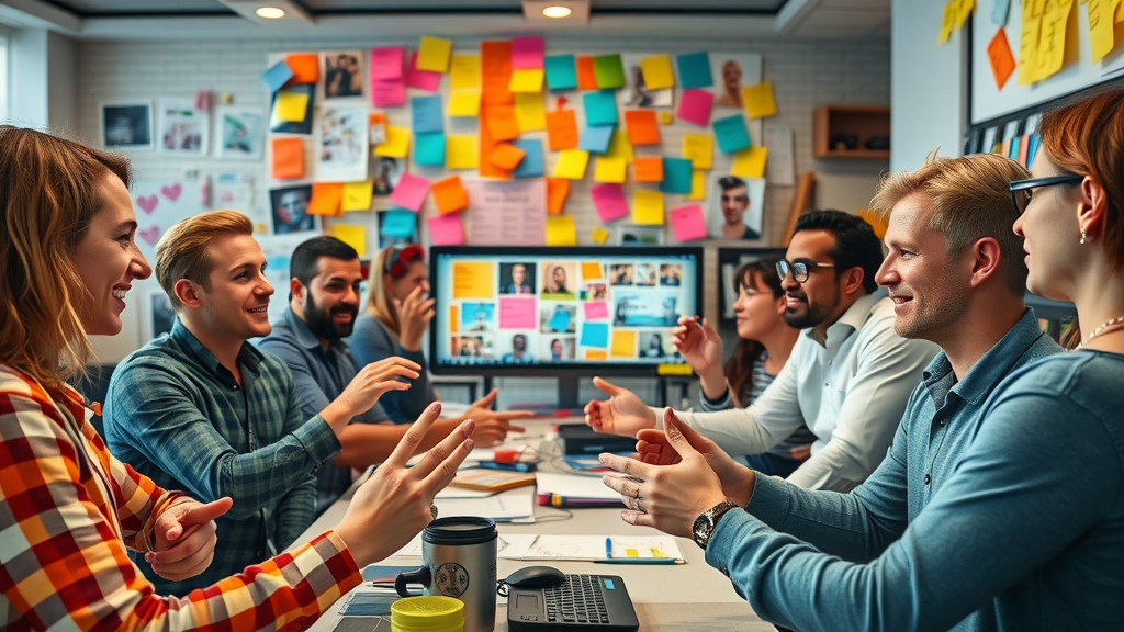 Creative team brainstorming affiliate content ideas for social media platforms
