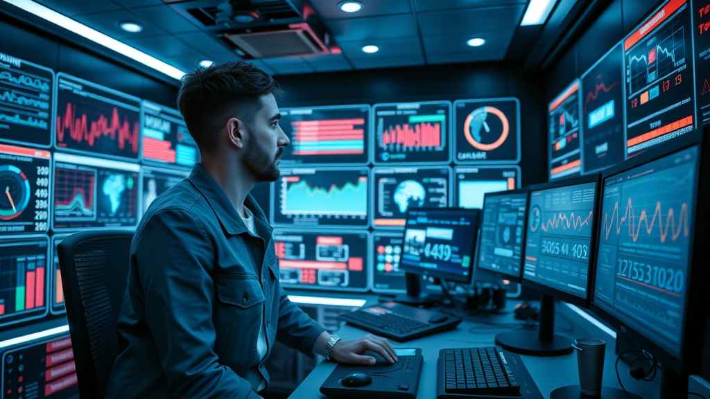 state-of-the-art digital marketing command center powered by AI, affiliate marketer managing programmatic campaigns for driving affiliate traffic