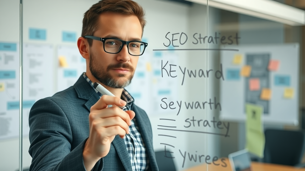 planning keyword strategy for organic affiliate traffic on glass board