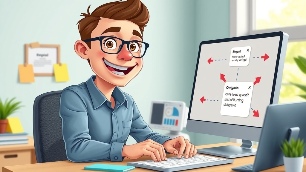 Inspired digital marketer managing a nurturing workflow for affiliate marketing affiliate campaigns, animated sequence on screen