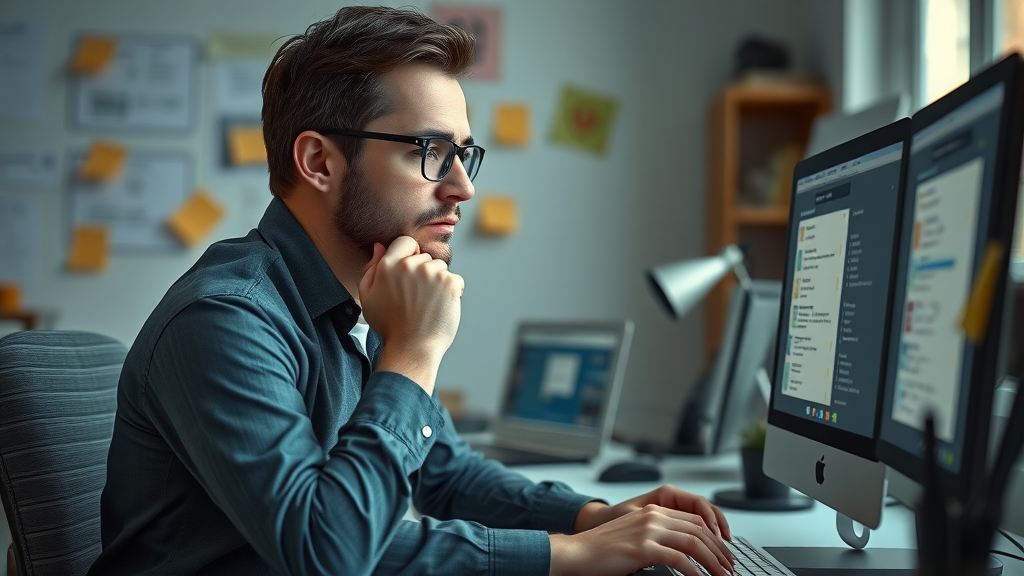 Pensive affiliate marketer reviewing compliance checklist to avoid mistakes in affiliate marketing strategies