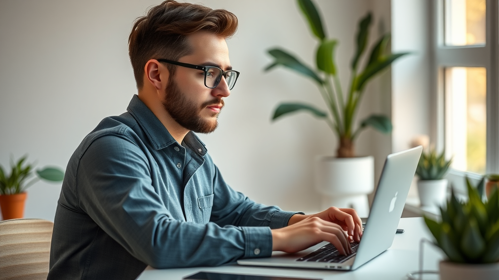digital entrepreneur researching affiliate marketing without social media at a modern home office
