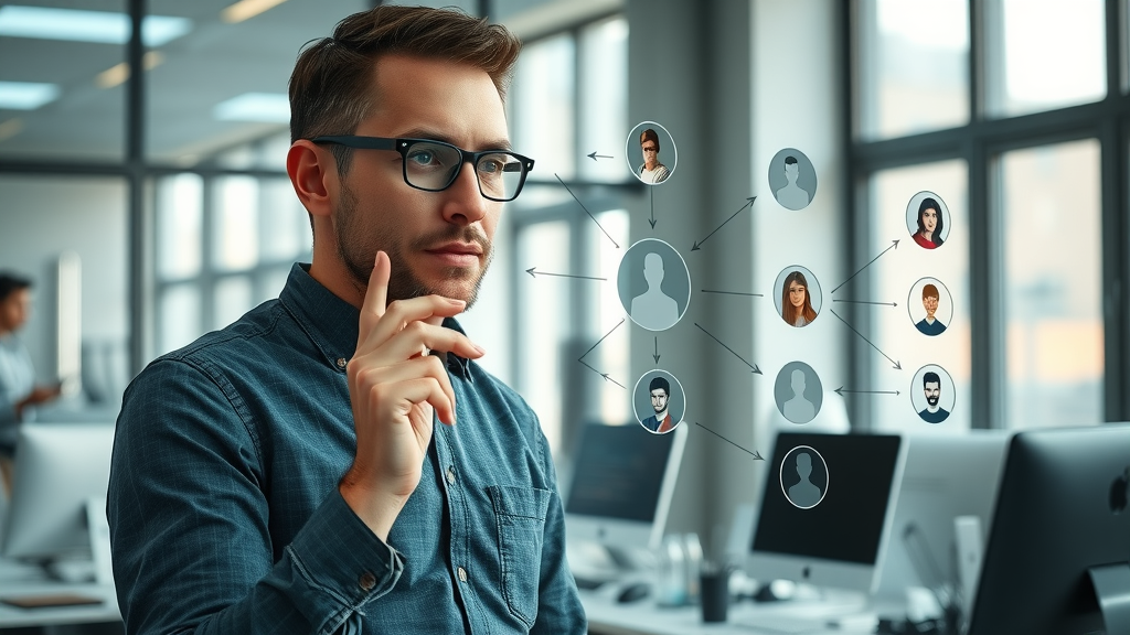 Affiliate marketer strategizing retargeting and lookalike audiences for paid traffic for affiliates, creating audience flowcharts in a high-tech lab.