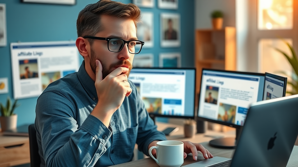 analytical marketer arranging dynamic affiliate links for blog and video platforms 2025