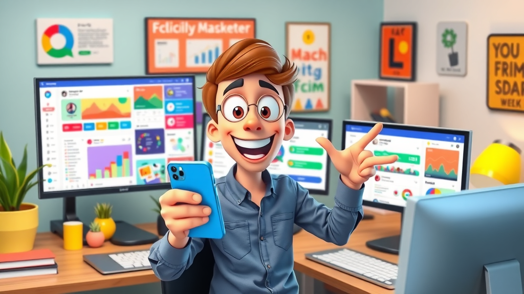 colorful social media dashboard on smartphone and desktop screens, affiliate marketer creating posts for affiliate marketing, driving traffic via social media platforms.