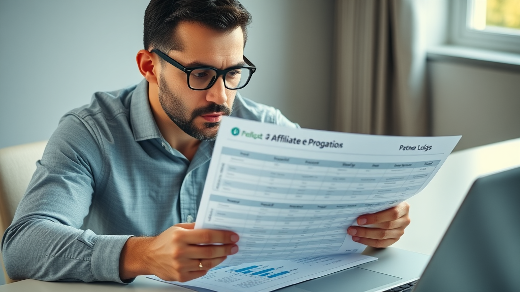 affiliate marketer evaluating affiliate marketing program comparison charts