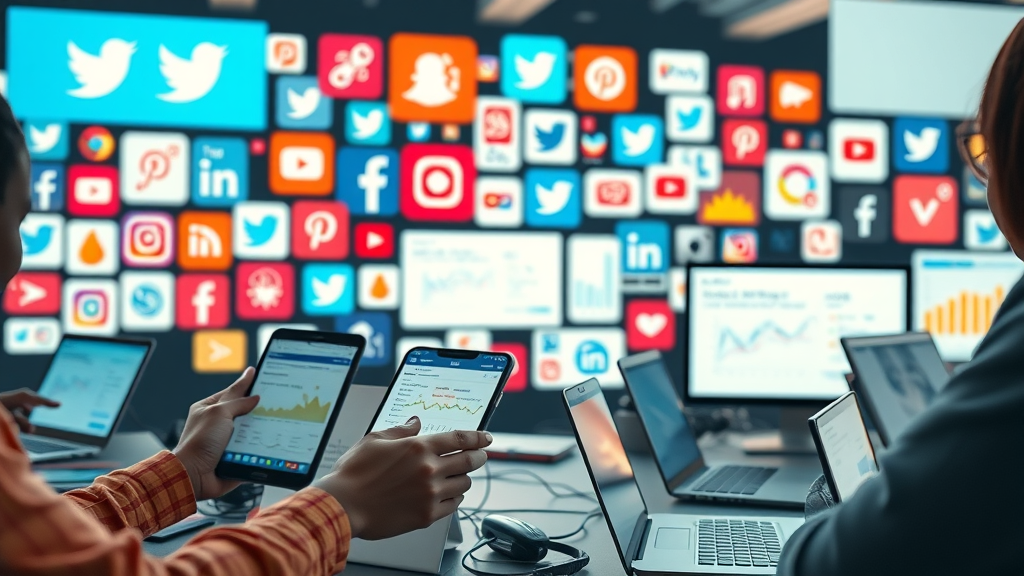 Dynamic collage showing top social media affiliate promotion platforms and analytics charts