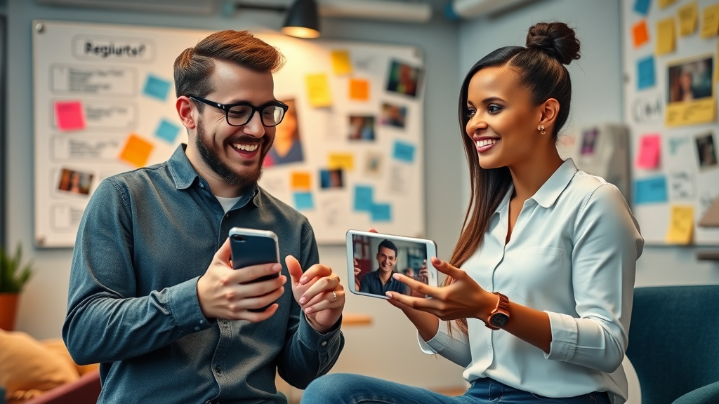 Marketers collaborating on advanced affiliate promotion techniques for social media campaigns