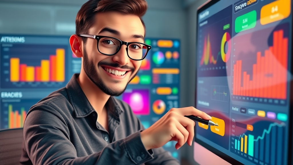 Engaged designer tweaking vibrant CTA buttons for affiliate marketing affiliate campaigns, colorful 3D cartoon interface