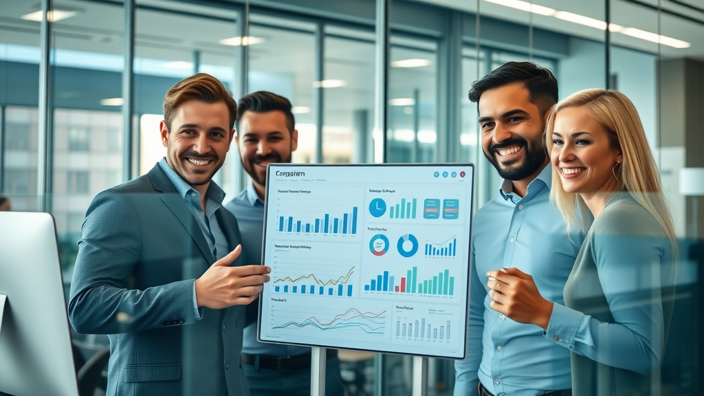 performance marketing models team collaborating on data-driven marketing strategies in a modern office