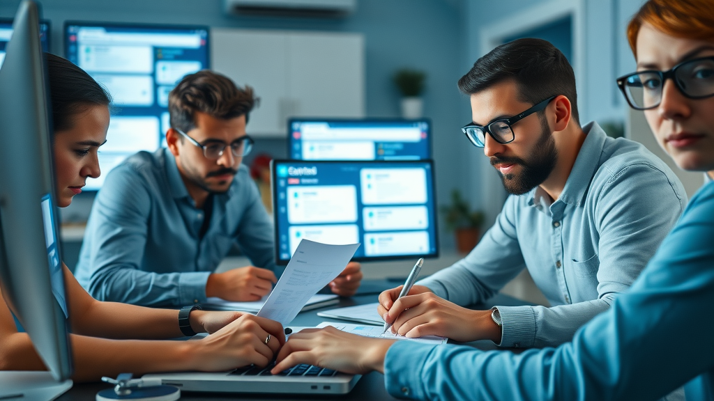 Diverse new affiliate marketers signing up for affiliate programs with no followers, multiple open tabs, online workspace, hands-on involvement, referral emails, digital sign-up process
