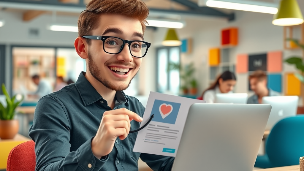 Engaging affiliate marketer preparing an email marketing campaign with a dynamic, collaborative team in a co-working space