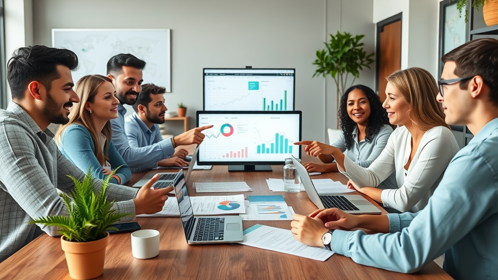 team of affiliate marketers strategizing affiliate marketing without social media using laptops and digital tools