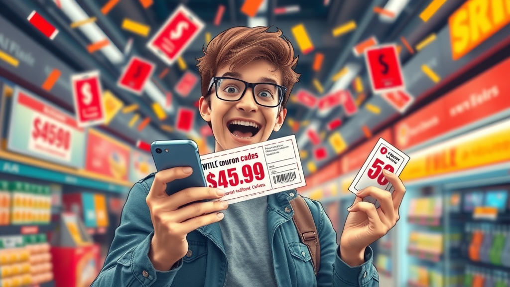 Young entrepreneur demonstrating coupon codes in social media affiliate promotion