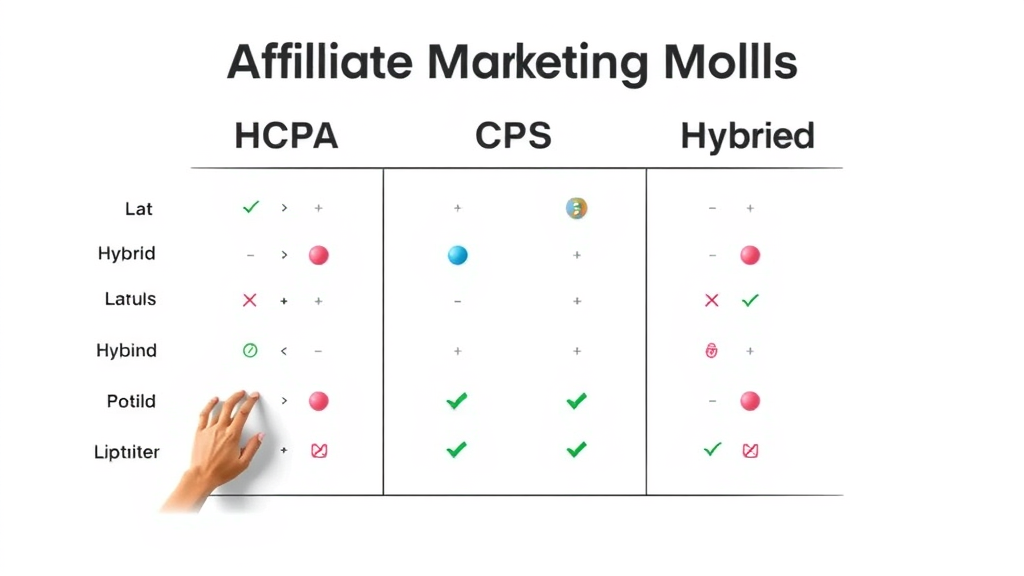 Comparison chart of CPA, CPS, and hybrid affiliate marketing program models