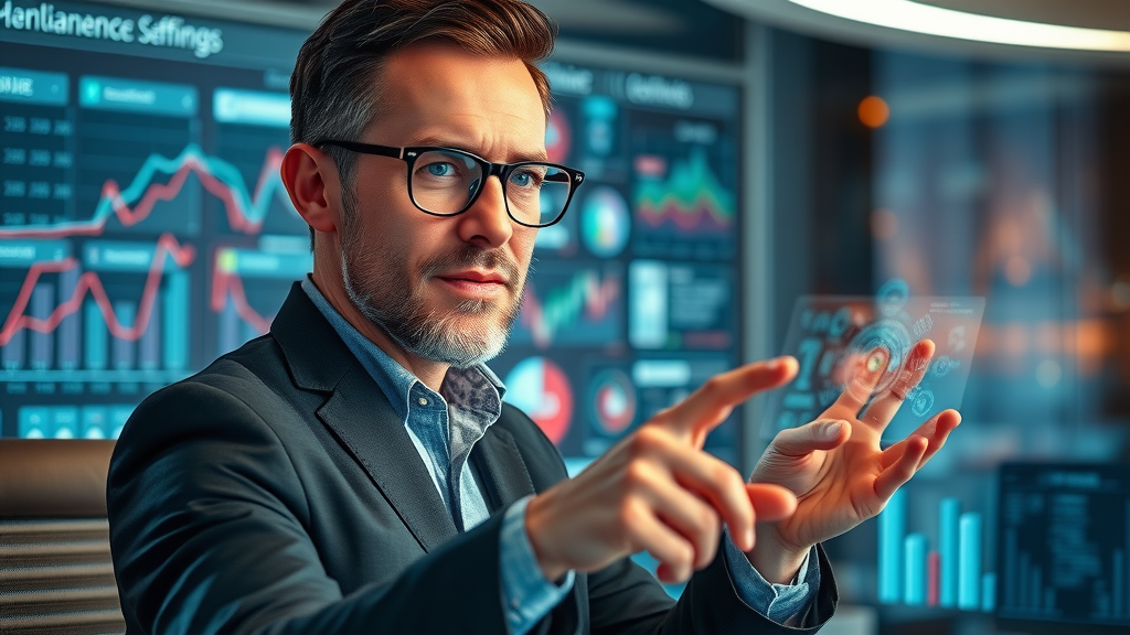 Visionary marketer forecasting future affiliate marketing trends with AI-powered analytics