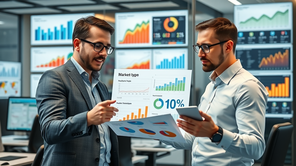 digital marketing comparison infographic marketers analyzing data charts in a modern office