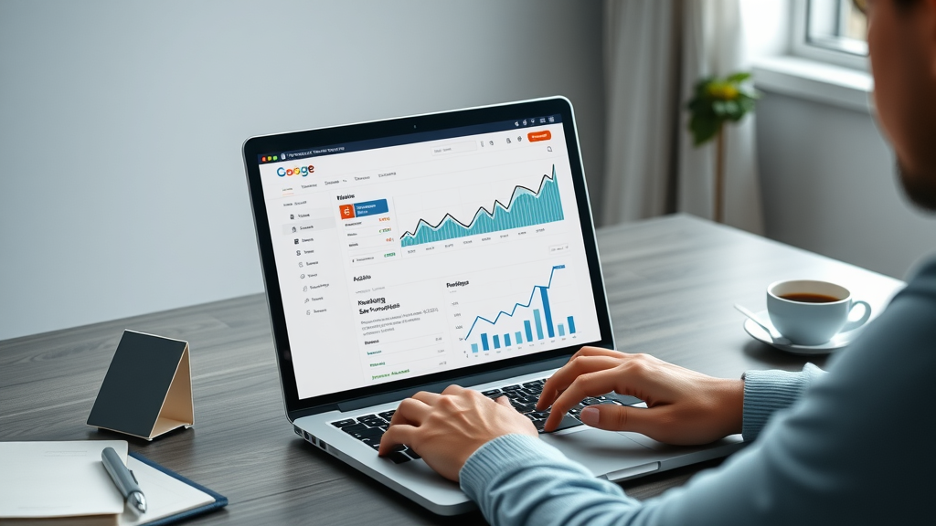 crisp modern website displayed on a laptop with SEO analytics on screen, search engine optimization driving affiliate traffic improvements.