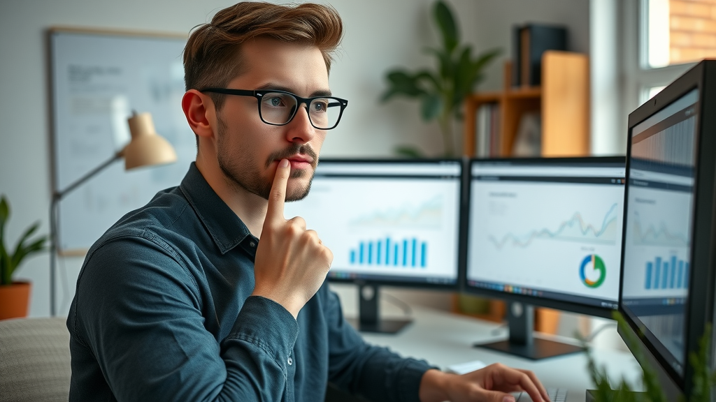serious entrepreneur analyzing website metrics for affiliate marketing programs