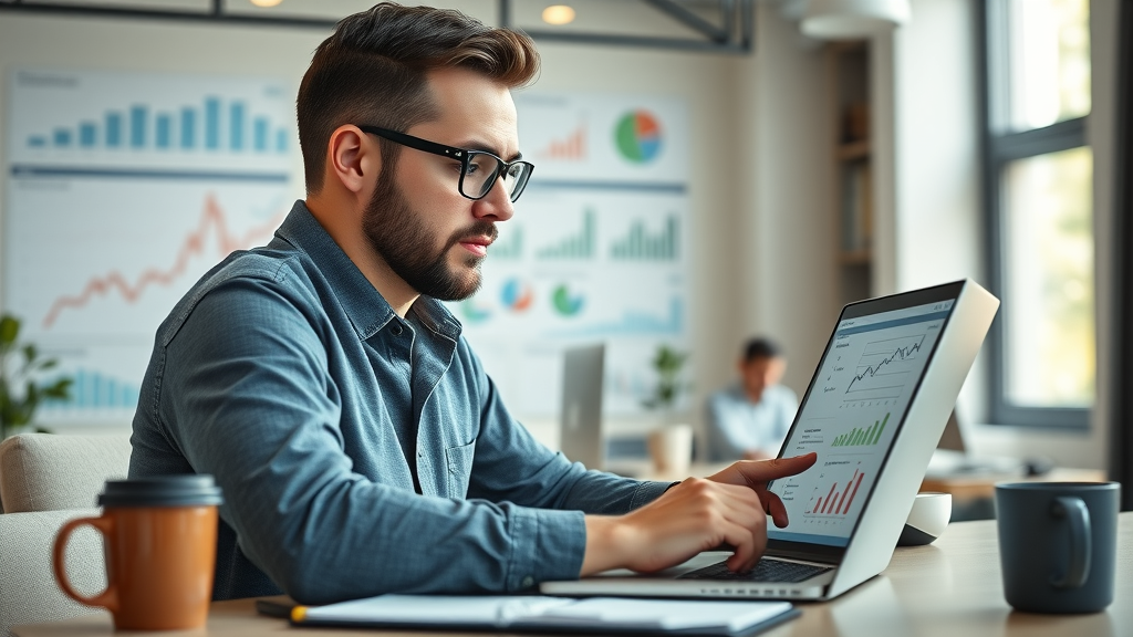 modern digital marketer analyzing affiliate marketing data on a laptop - how to promote affiliate products