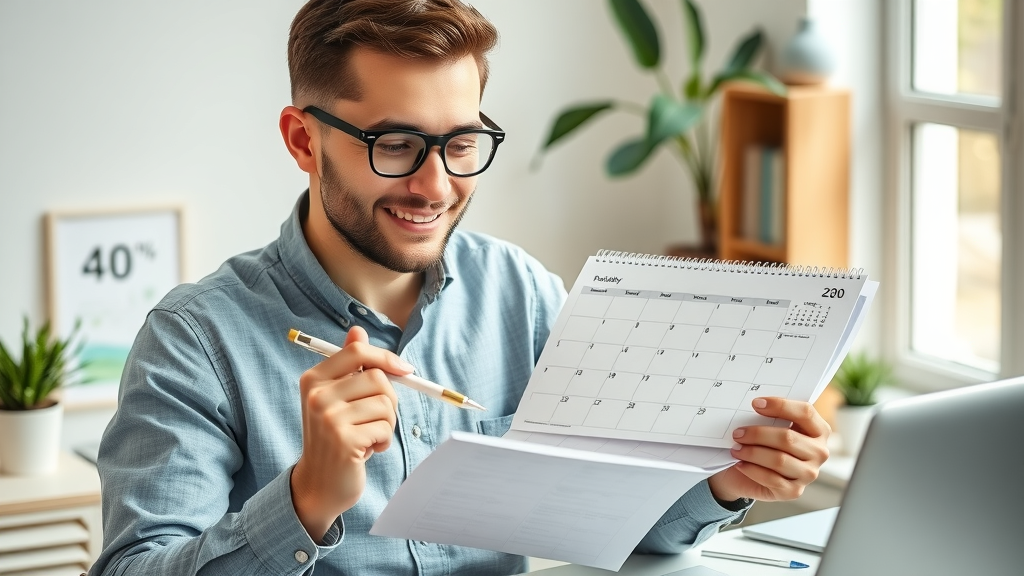 affiliate marketing beginner planning 30 days task tracker, happy and organized