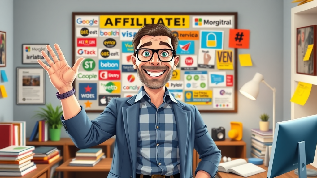 dedicated affiliate entrepreneur showcasing a vision board of affiliate program logos and product images