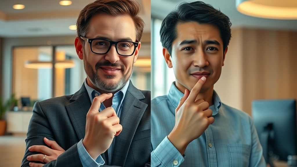 split screen: successful affiliate marketer and frustrated MLM participant, illustrating contrasting outcomes