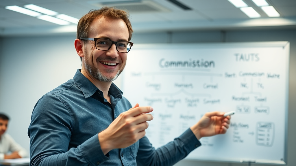 experienced marketer explaining commission types for affiliate marketing beginners