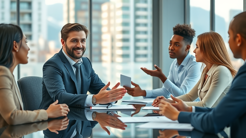 Confident professional recruiter recruiting top earners in modern office United States
